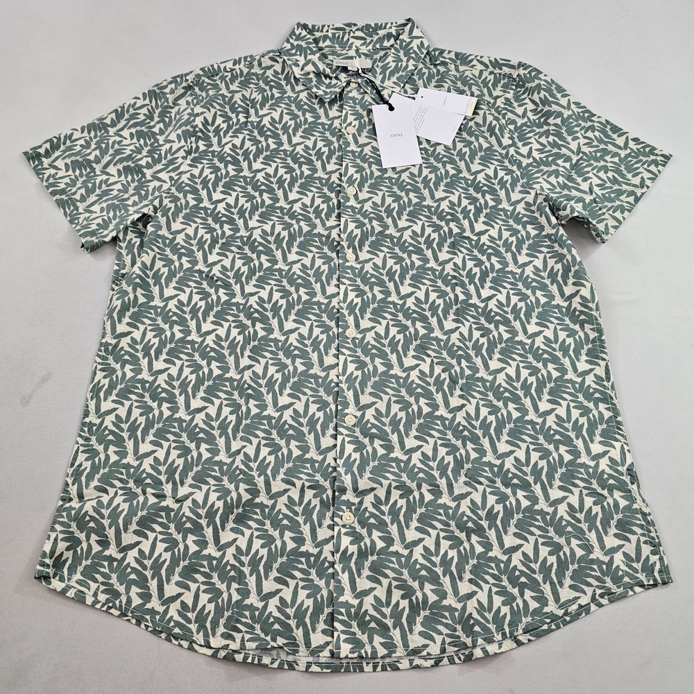 Onia Mens Jack Air Linen Shirt Large Green Floral Rainbow Italy MTS119-06 NWT